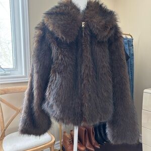 House of Harlow 1960 Brown Faux Fur Coat